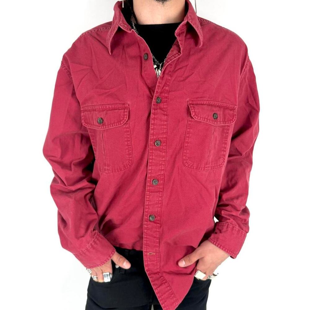Vintage y2k grunge archive faded red rare skater button up chore shirt